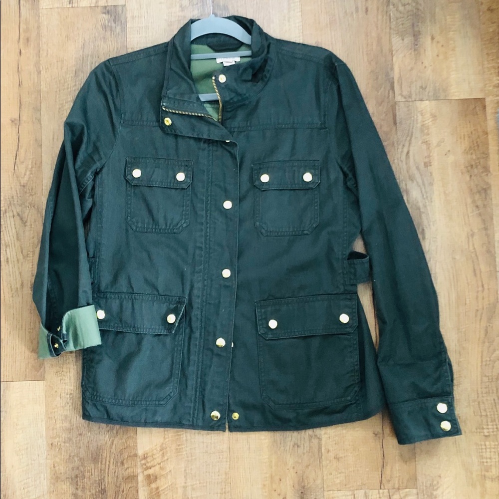 J CREW Resin Coated Twill Field Jacket Mossy Brown